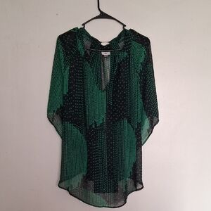 Worthington Green and Black Geometric Print Blouse